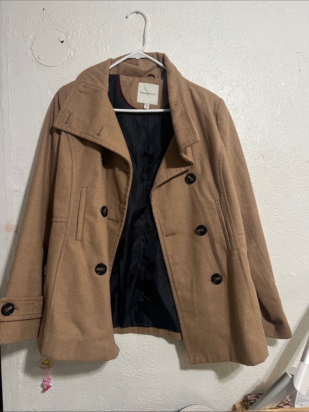 Thread & Supply Tan Double-Breasted Peacoat